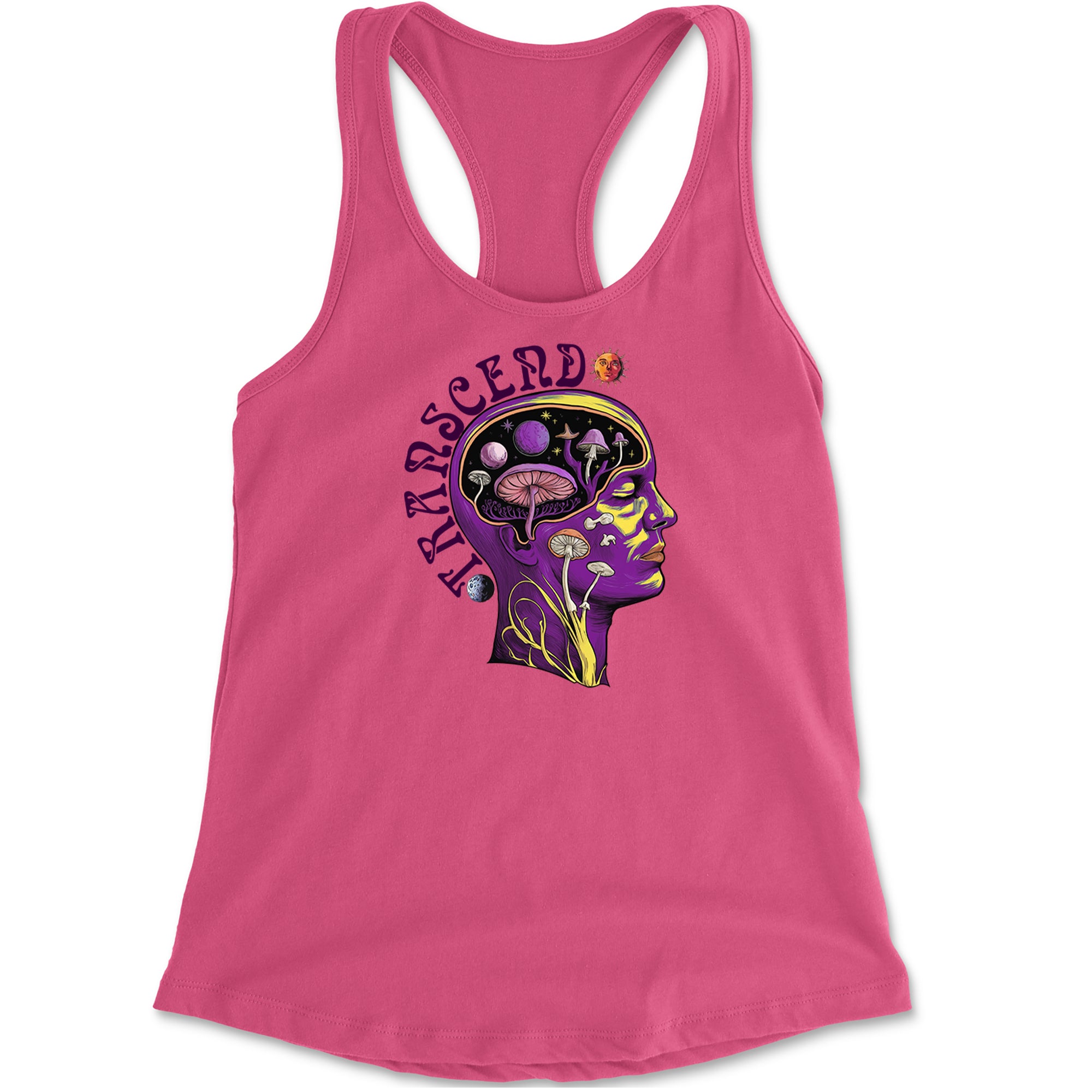 Psychedelic Cosmic Mushroom Head Racerback Tank Top for Women Hot Pink