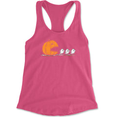 Pumpkin Pacman Chasing Ghosts Halloween Racerback Tank Top for Women Hot Pink