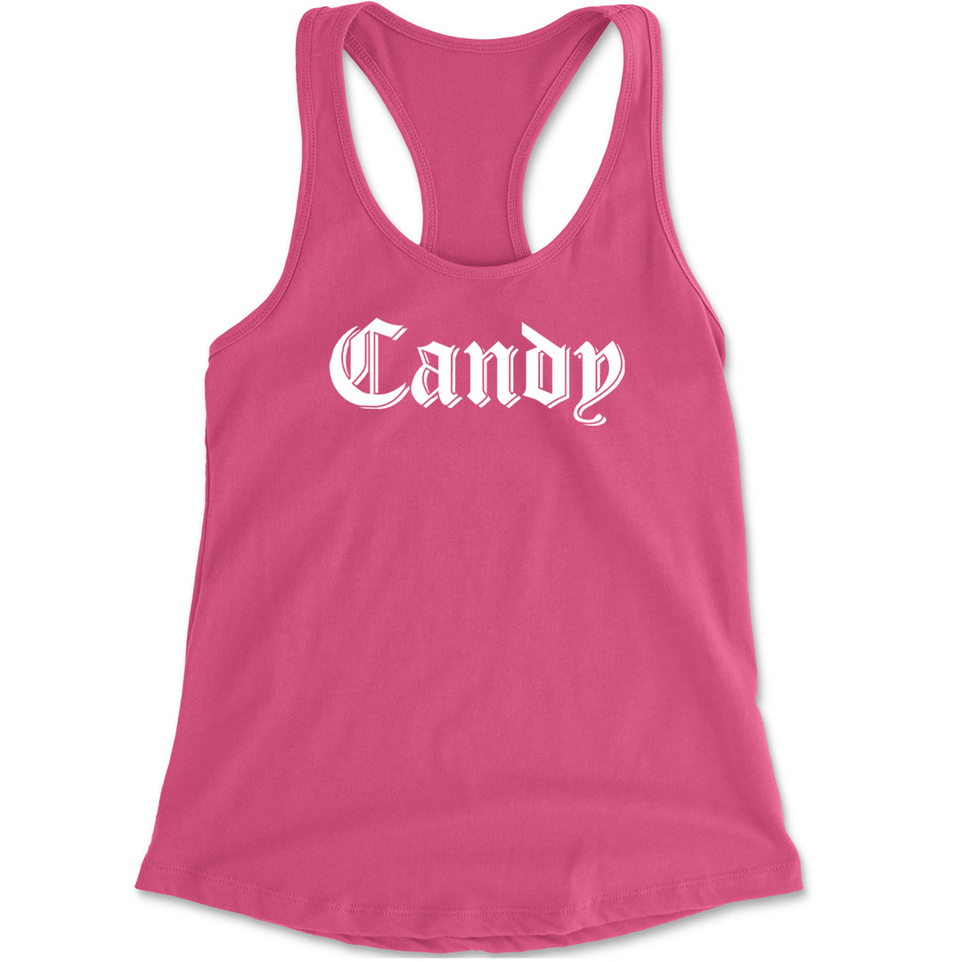 Candy Gothic Lettering Racerback Tank Top for Women Hot Pink