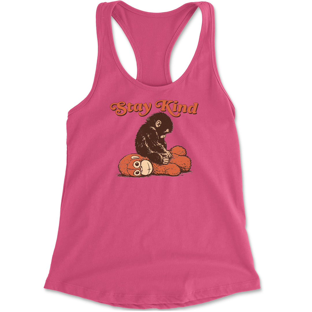 Punch Stay Kind Macaque Racerback Tank Top for Women Hot Pink