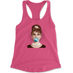 Audrey Hepburn pop-art portrait with bright blue bubble gum printed on a Women's Lightweight Racerback Tank