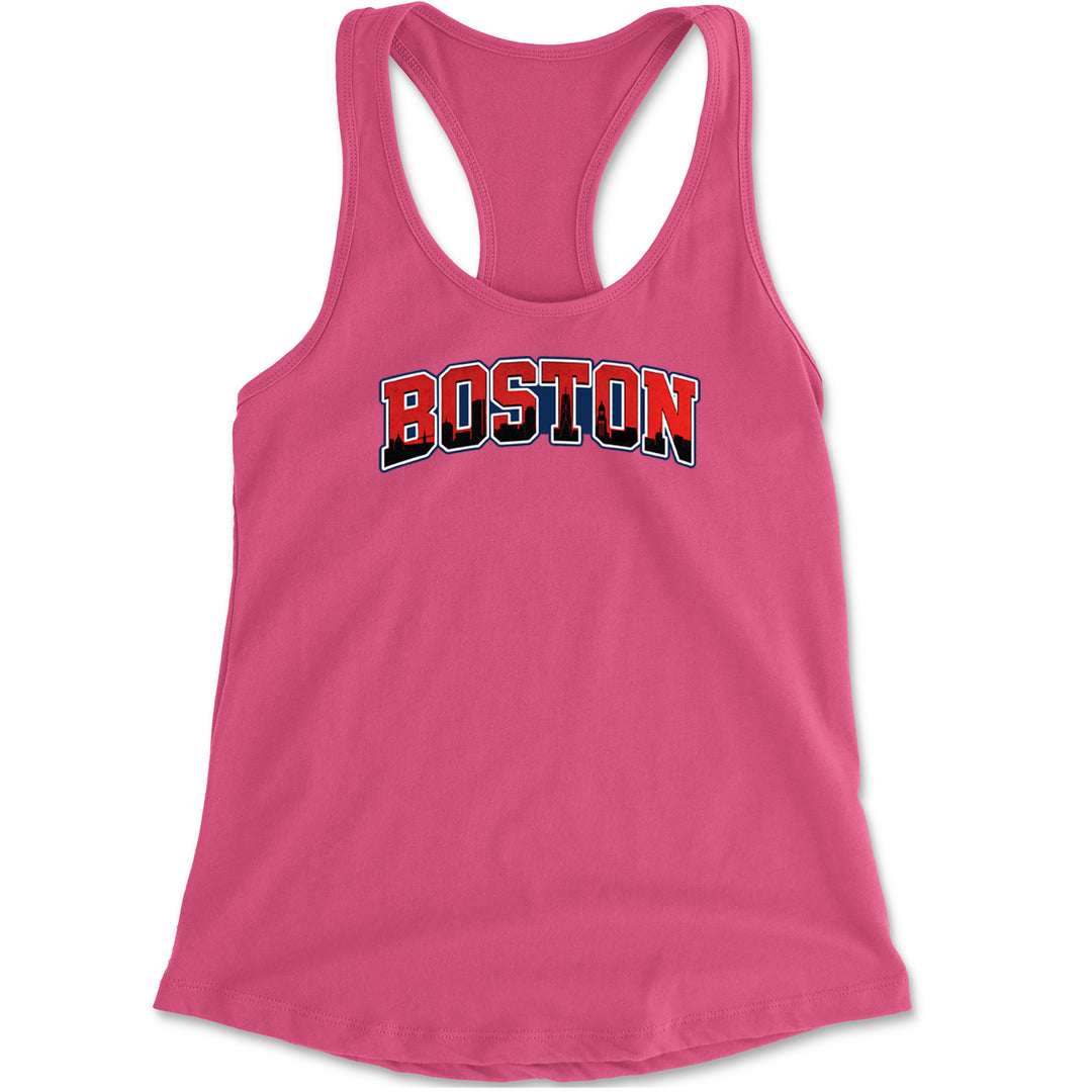 Boston City Pride Skyline Racerback Tank Top for Women Hot Pink