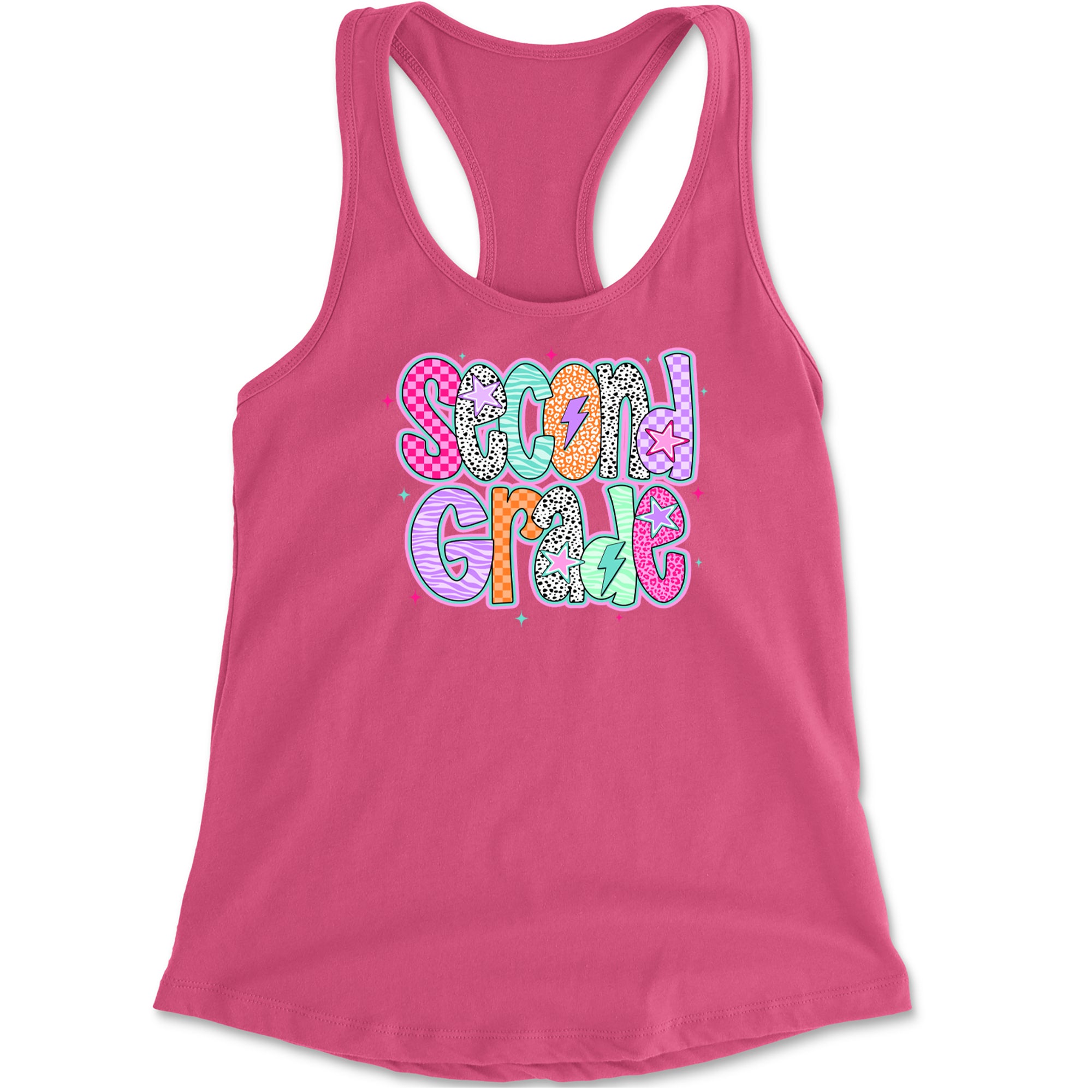 Second Grade Star Colorful Back to School Racerback Tank Top for Women Hot Pink
