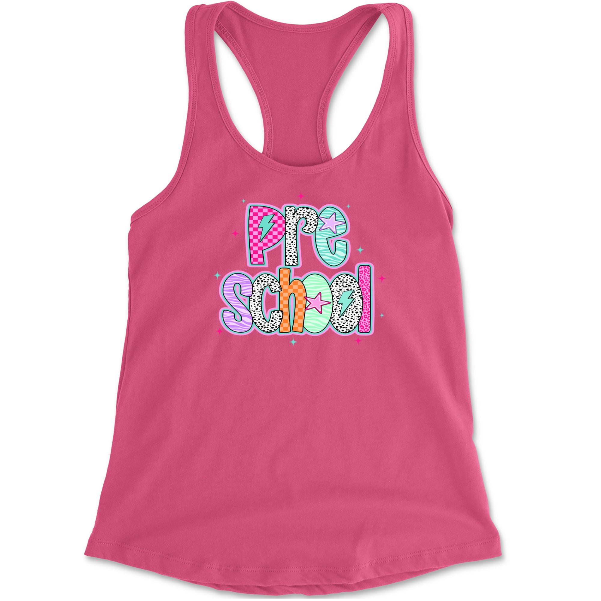 Preschool Power Colorful Back to School Racerback Tank Top for Women Hot Pink