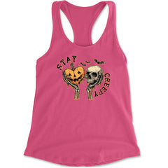 Stay Creepy Skull and Pumpkin Halloween Racerback Tank Top for Women Hot Pink