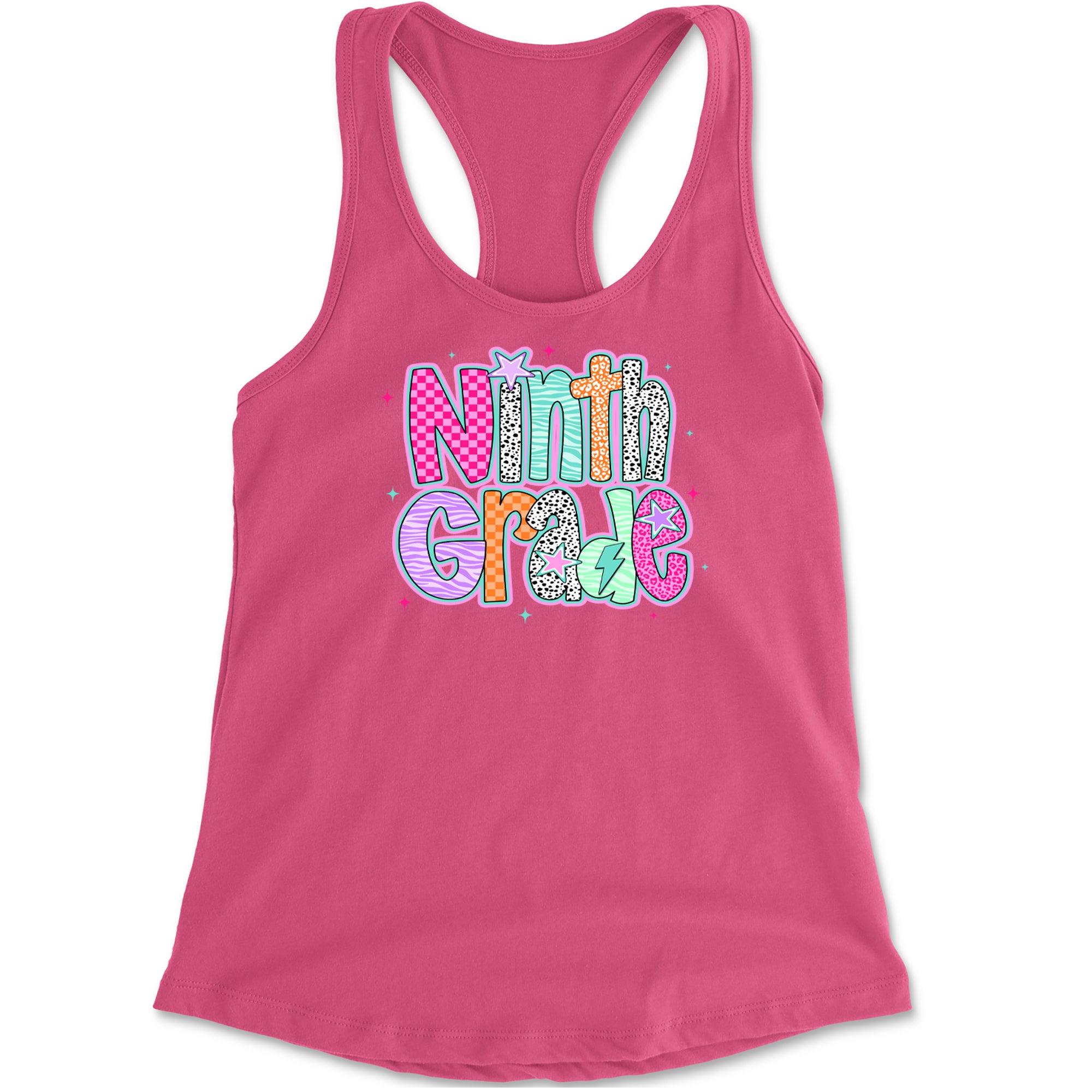 Ninth Grade Freshman Vibes Colorful Back to School Racerback Tank Top for Women Hot Pink