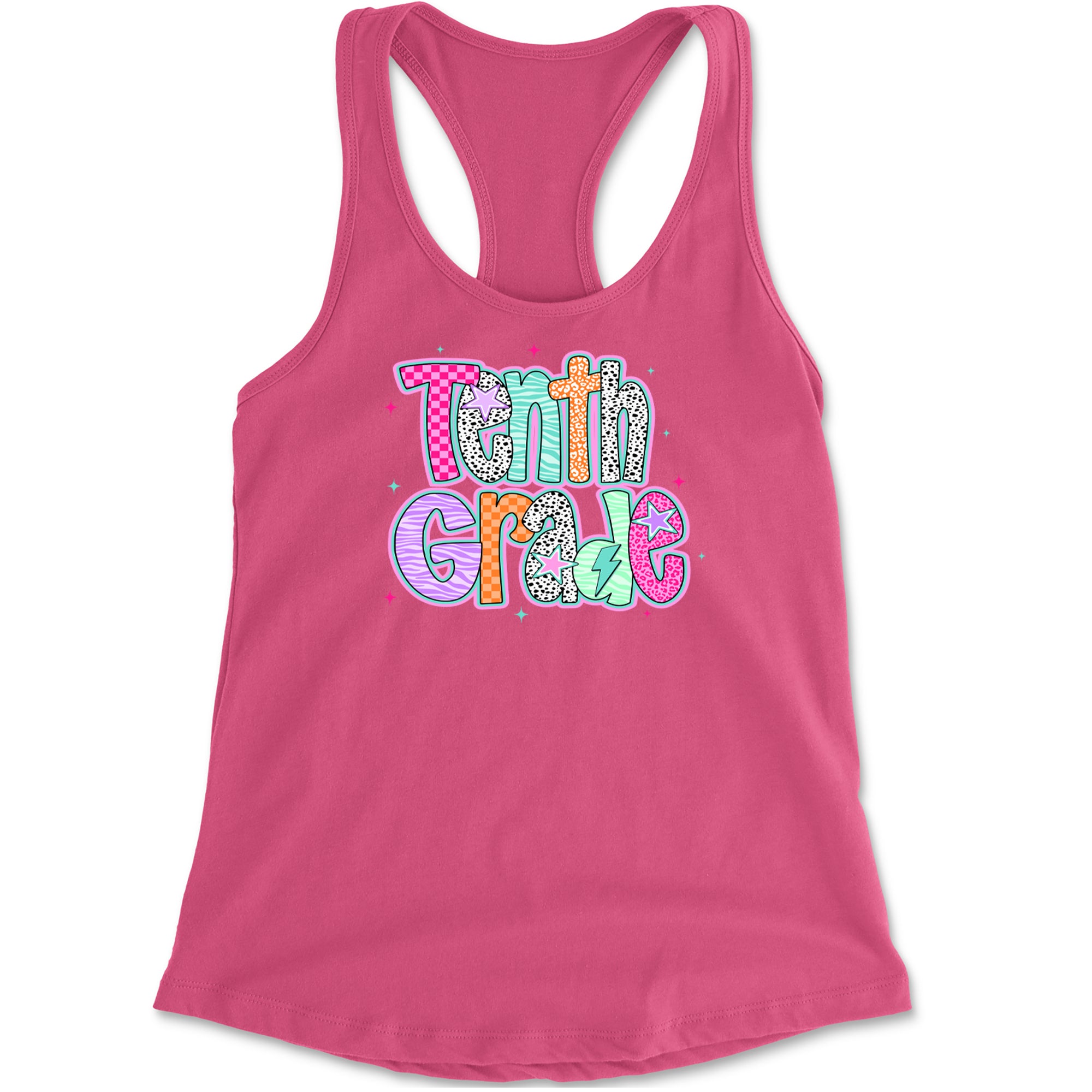 Tenth Grade Trendsetter Colorful Back to School Racerback Tank Top for Women Hot Pink