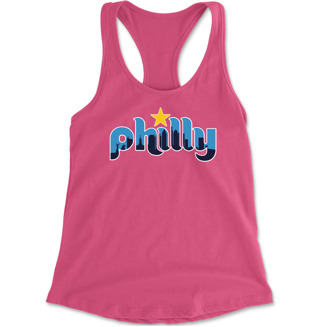 Skyline Philly Philadelphia Racerback Tank Top for Women Hot Pink