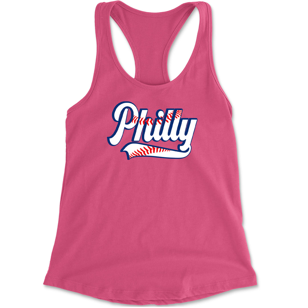 Philly Baseball Stitching Racerback Tank Top for Women Hot Pink