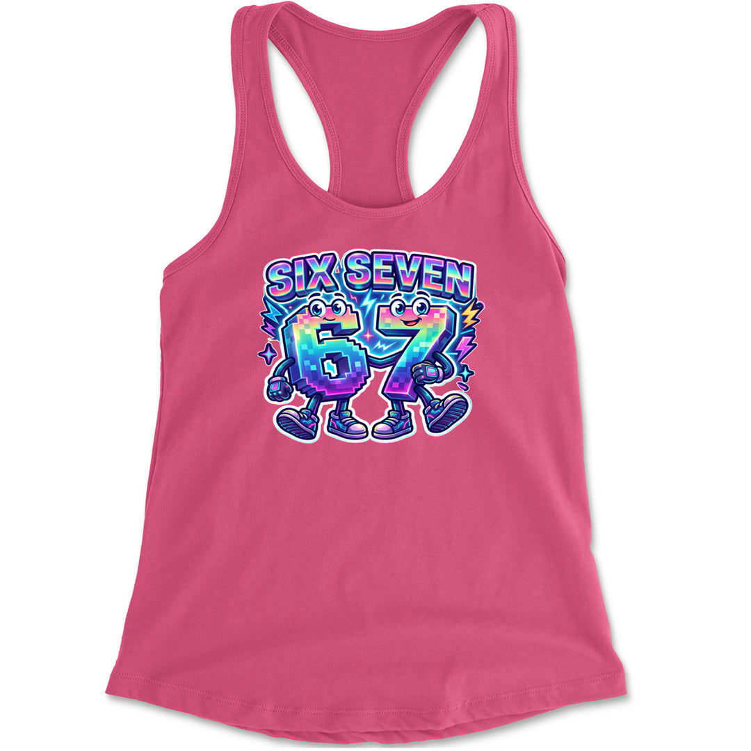 Six Seven 67 Retro Pixel Buddies Racerback Tank Top for Women Hot Pink