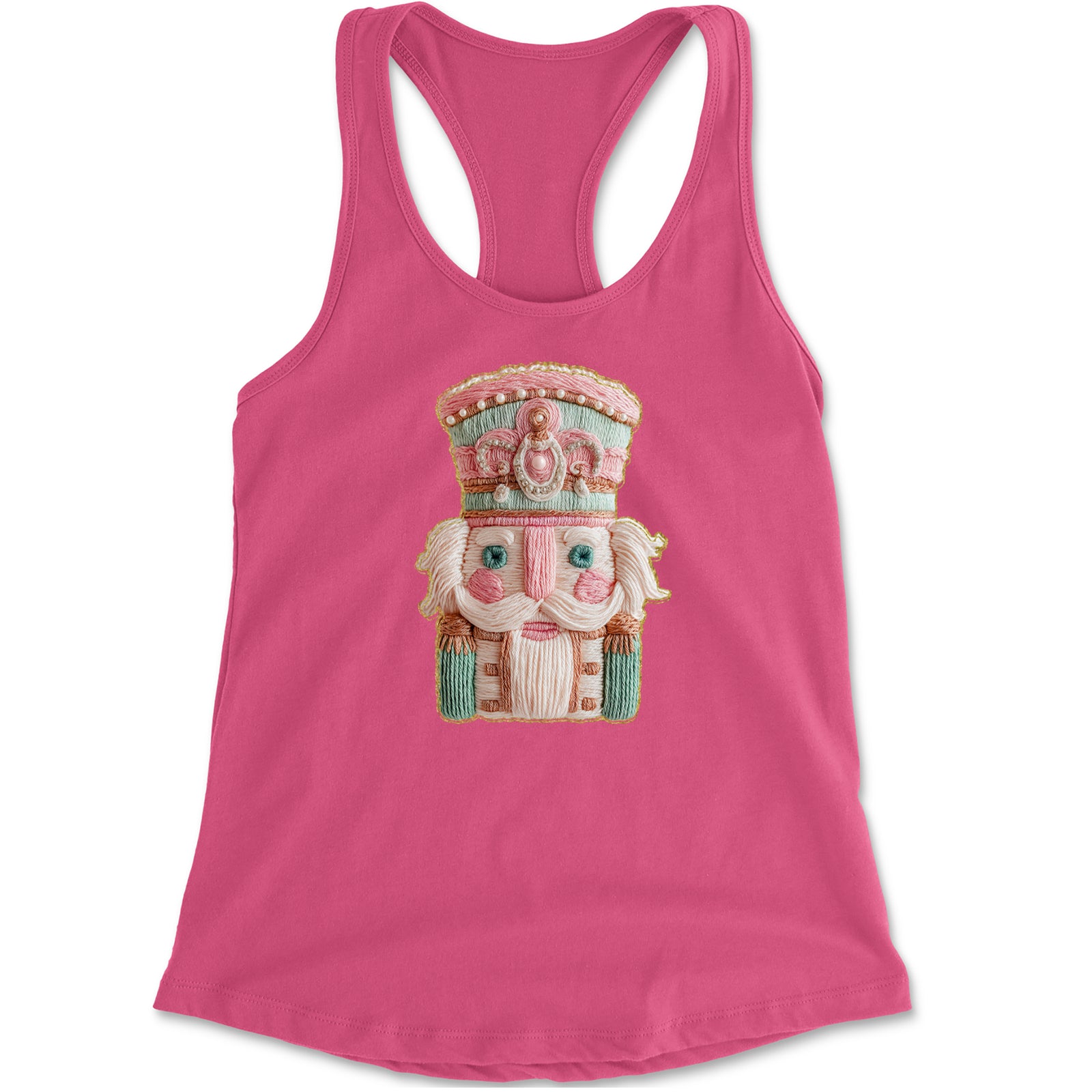 Vintage Nutcracker Embroidery Art Soft Cottagecore Racerback Tank Top for Women Hot Pink