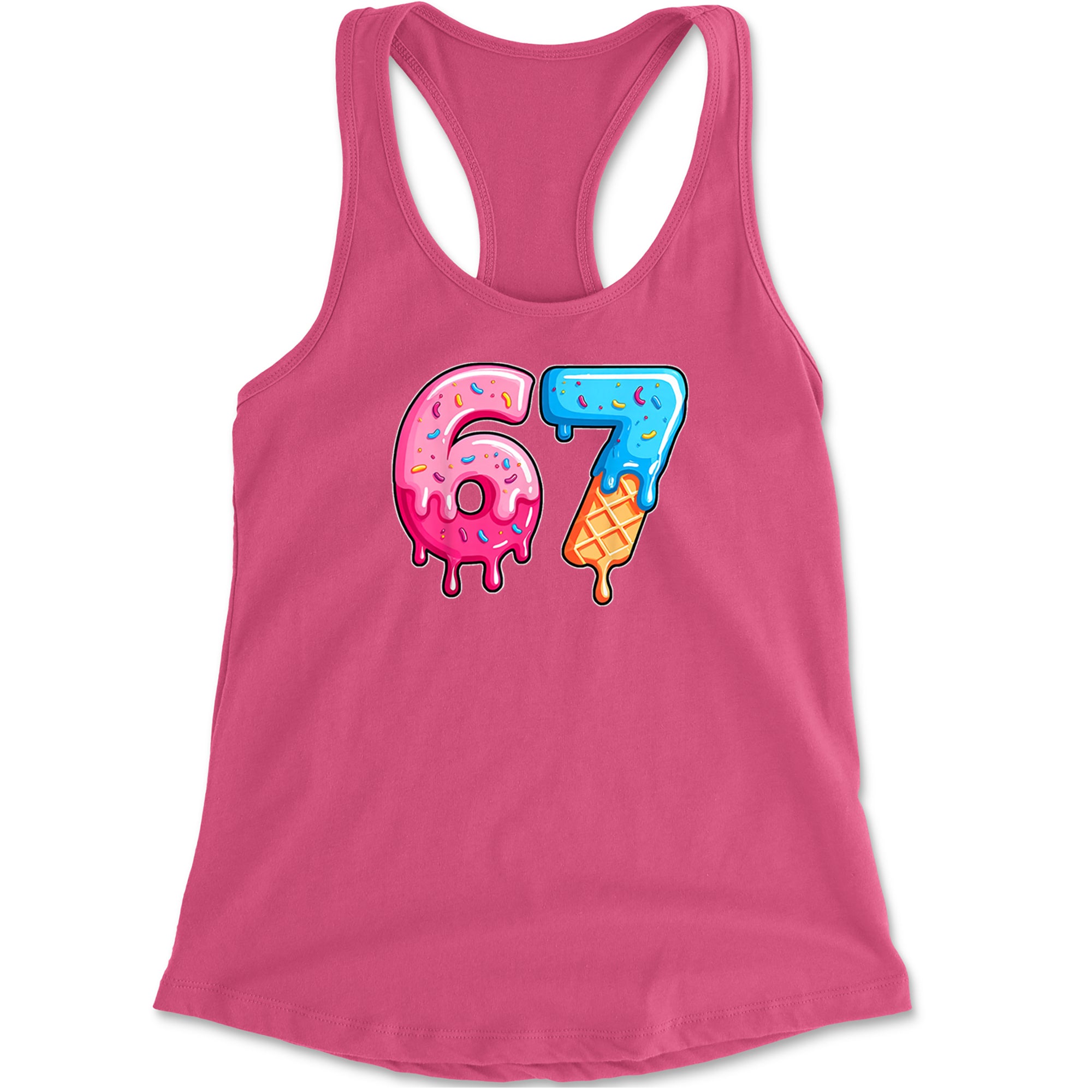 67 Dripping Ice Cream Donut Melt Racerback Tank Top for Women Hot Pink