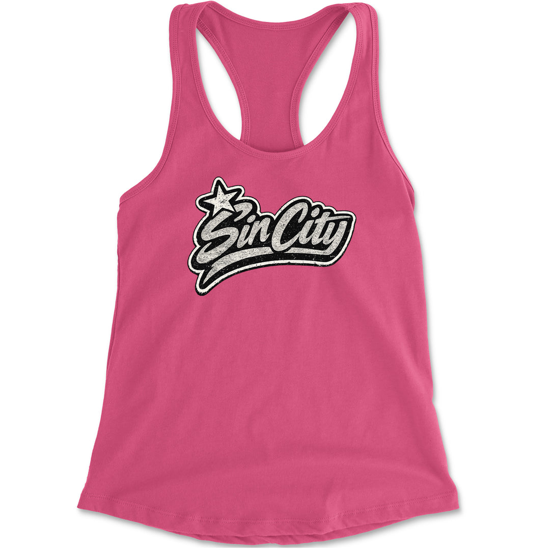 Sin City Vegas Retro Vintage Racerback Tank Top for Women Hot Pink