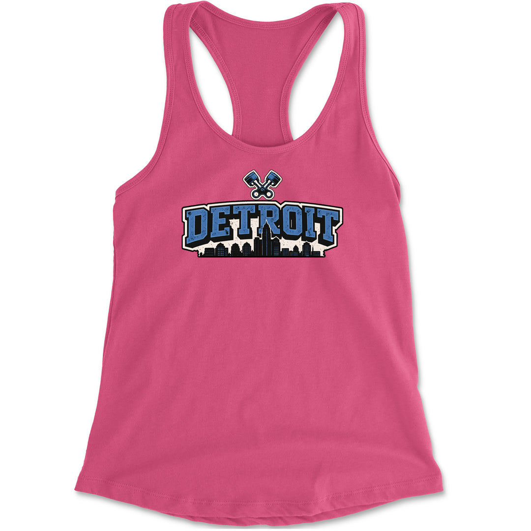 Detroit Motor City Retro Piston Racerback Tank Top for Women Hot Pink