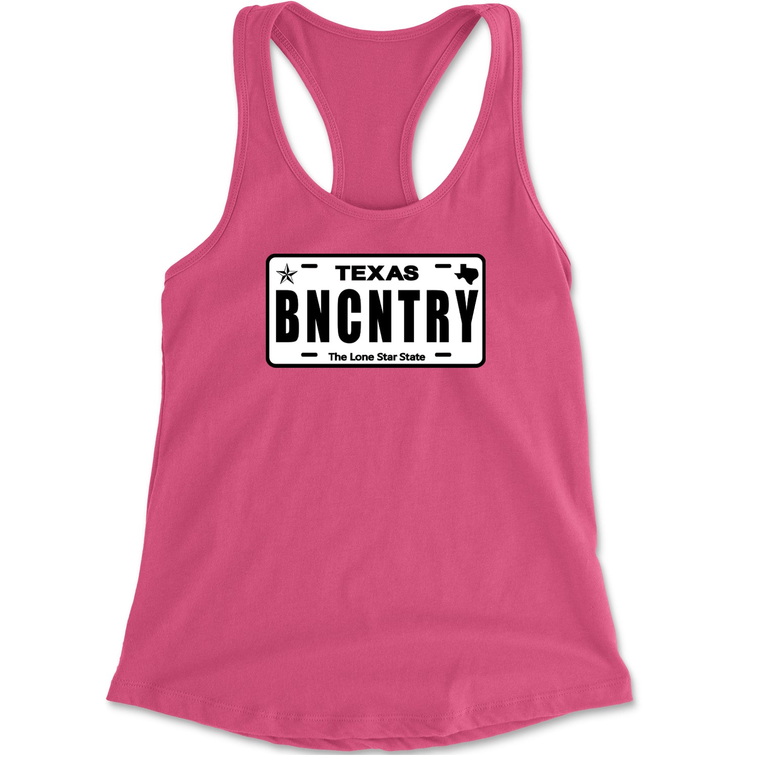 Texas License Plate BNCNTRY Racerback Tank Top for Women Hot Pink