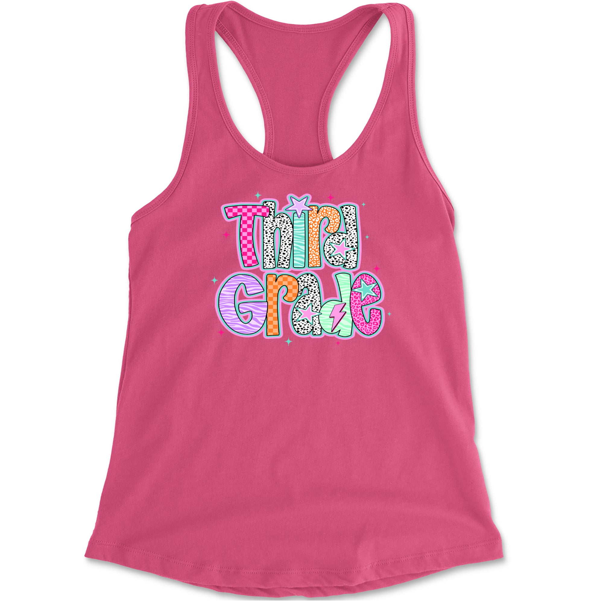 Third Grade Thunder Colorful Back to School Racerback Tank Top for Women Hot Pink