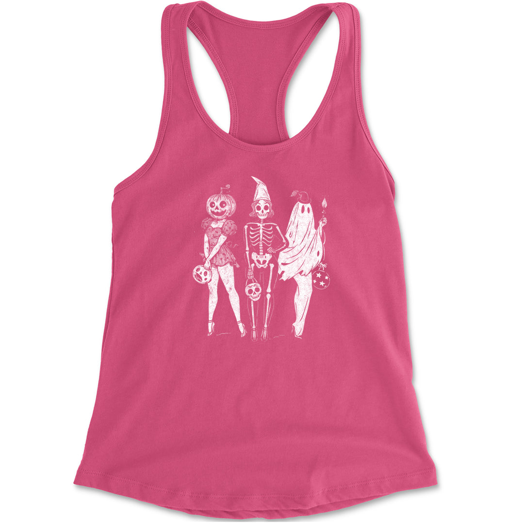 Vintage Spooky Squad Pinup Halloween Design Racerback Tank Top for Women Hot Pink