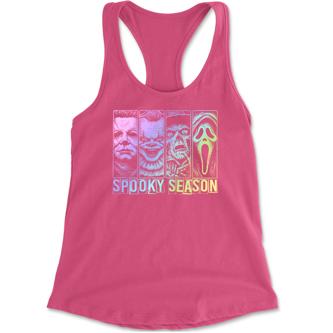 Spooky Season Horror Icons Halloween Racerback Tank Top for Women Hot Pink