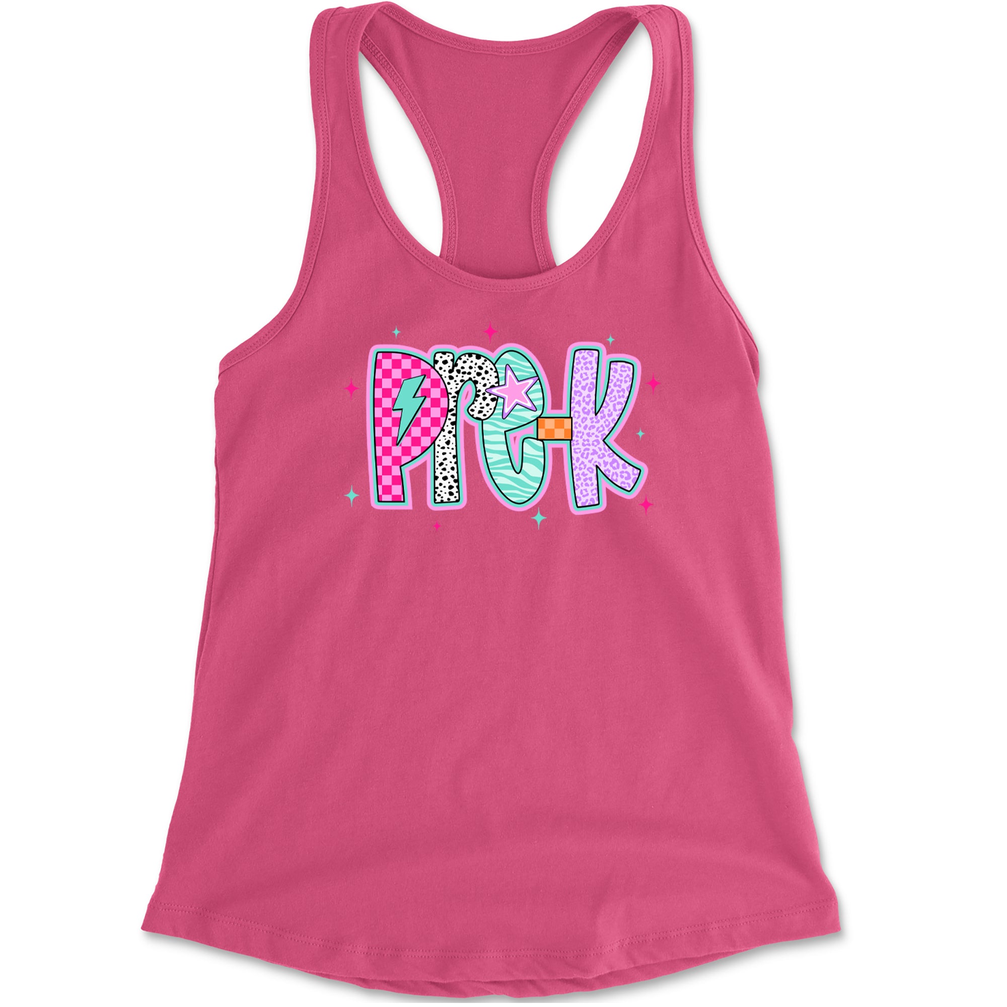 Pre-K Party Time Colorful Back to School Racerback Tank Top for Women Hot Pink