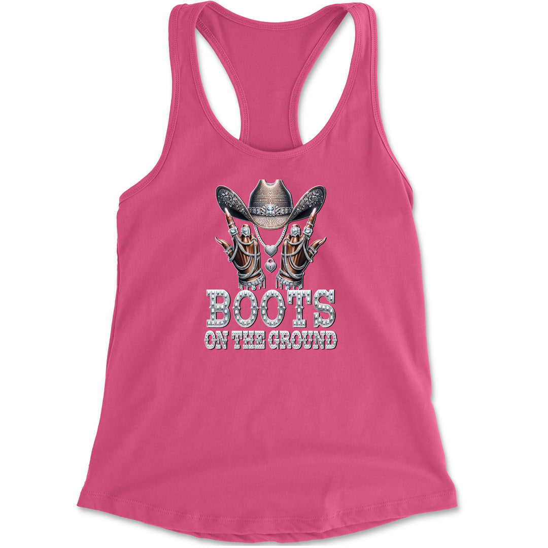 Boots On The Ground Bling Racerback Tank Top for Women Hot Pink