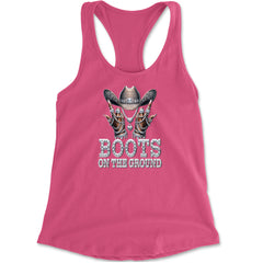 Boots On The Ground Bling Racerback Tank Top for Women Hot Pink