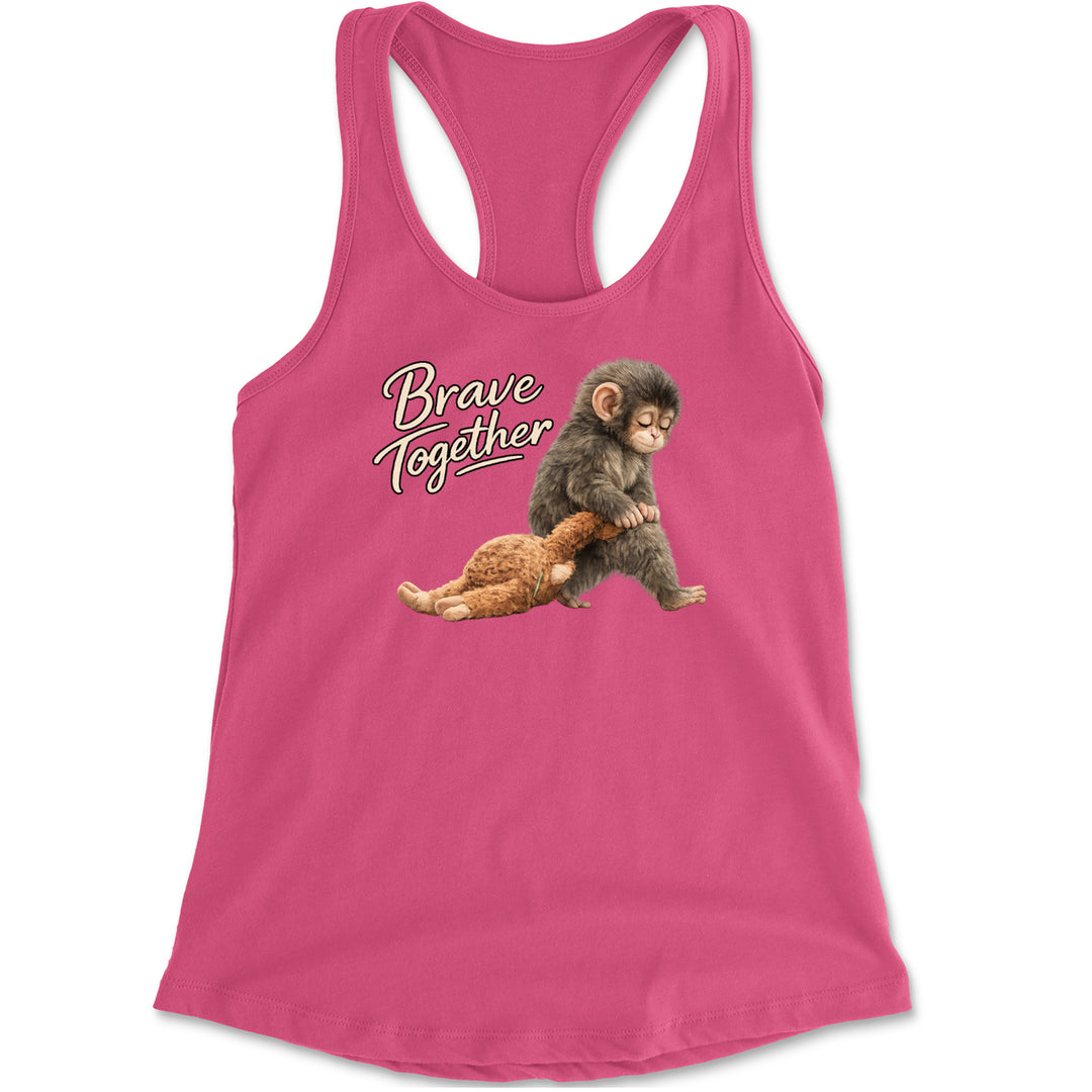Punch Brave Together Stuffed Animal Racerback Tank Top for Women Hot Pink