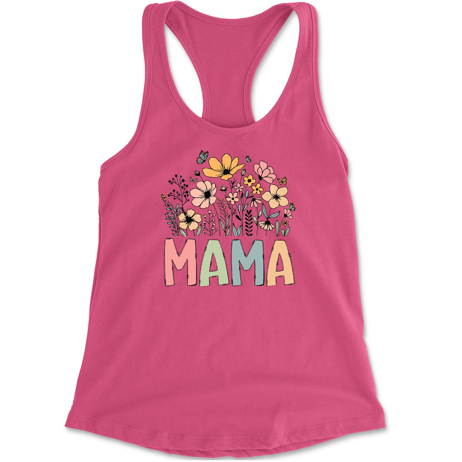 Mama Wildflower Retro Flower Racerback Tank Top for Women Heather Grey