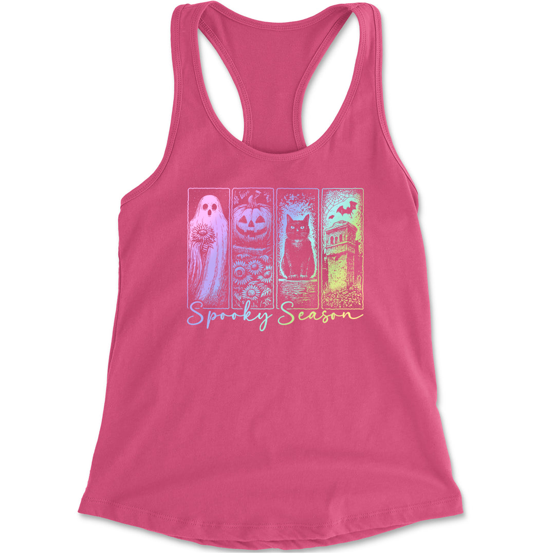 Spooky Season Cute Pastel Halloween Design Racerback Tank Top for Women Hot Pink