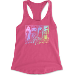 Spooky Season Cute Pastel Halloween Design Racerback Tank Top for Women Hot Pink