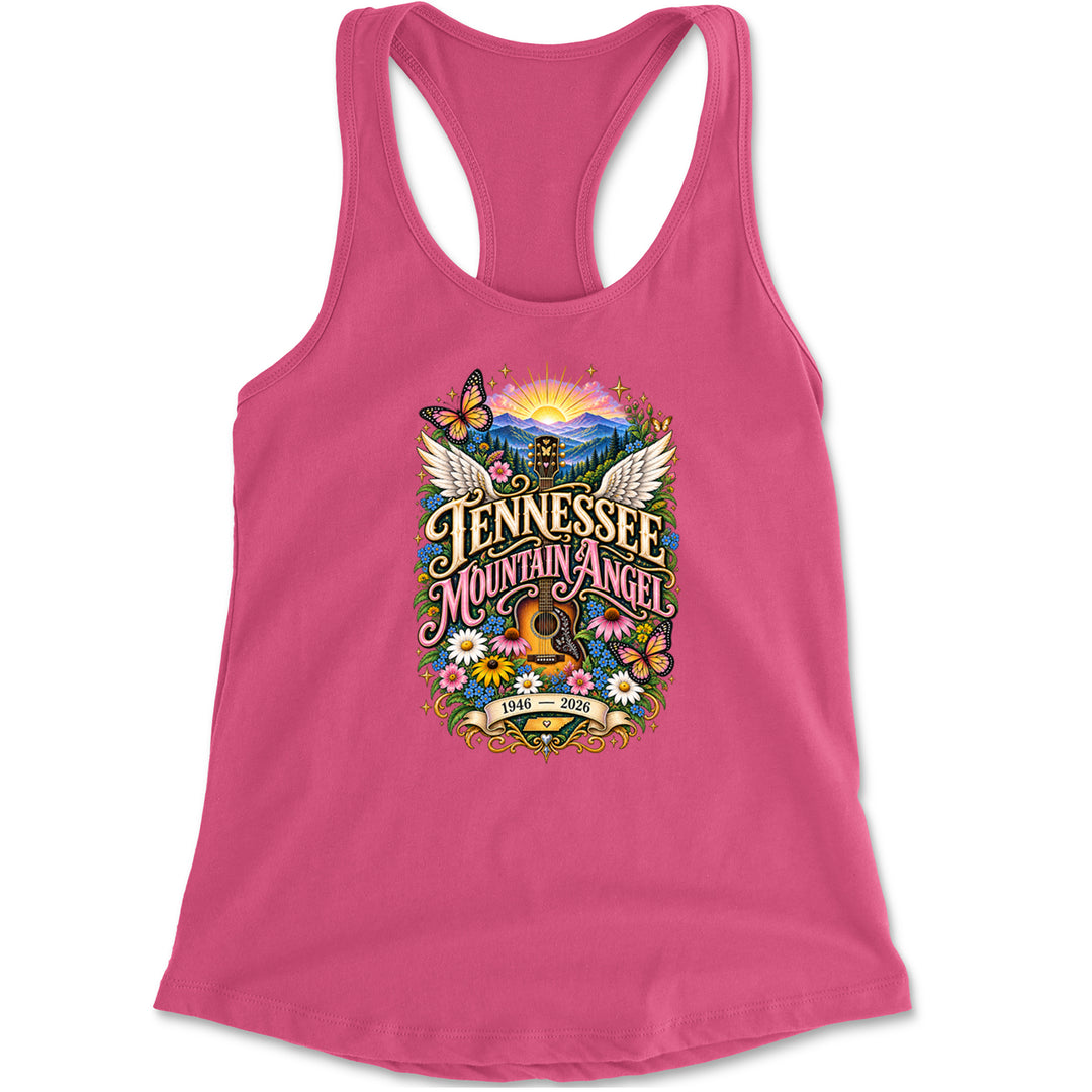 Tennessee Mountain Angel Wings Dolly Racerback Tank Top for Women Hot Pink