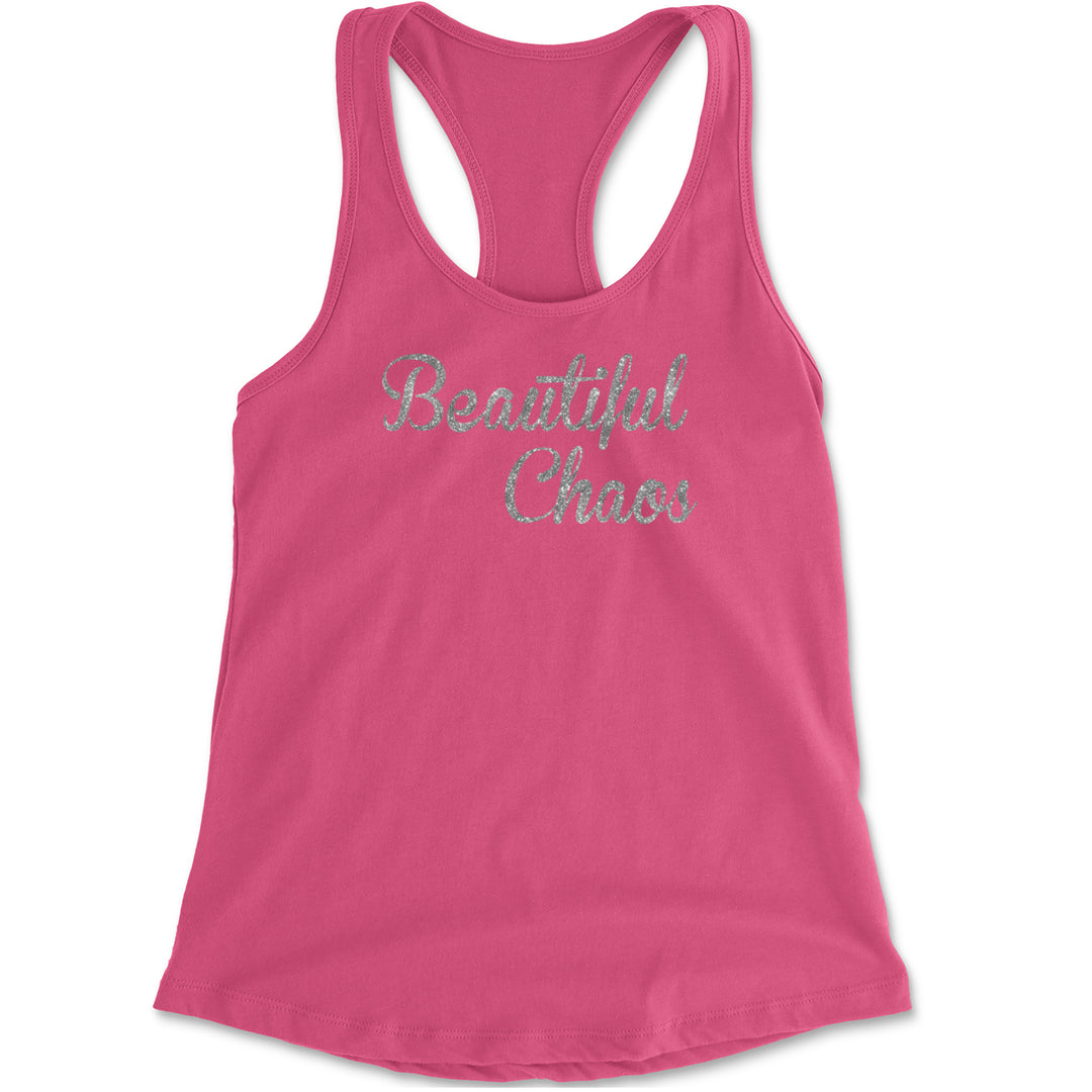 Beautiful Chaos Glitter Music Festival Racerback Tank Top for Women Hot Pink