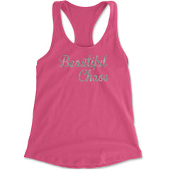 Beautiful Chaos Glitter Music Festival Racerback Tank Top for Women Hot Pink