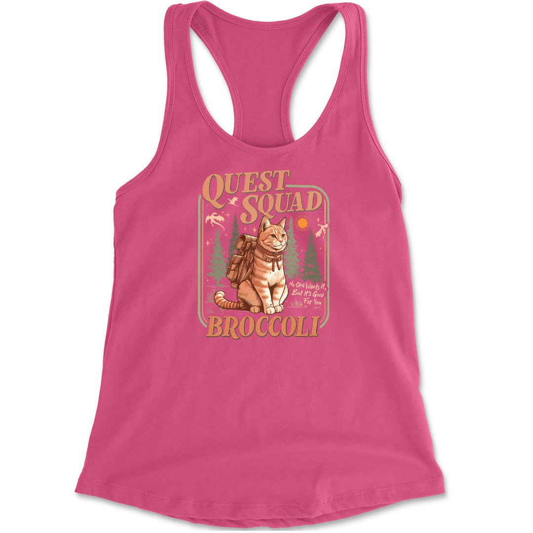 Quest Squad Broccoli Cat Fantasy Reader  Racerback Tank Top for Women Hot Pink