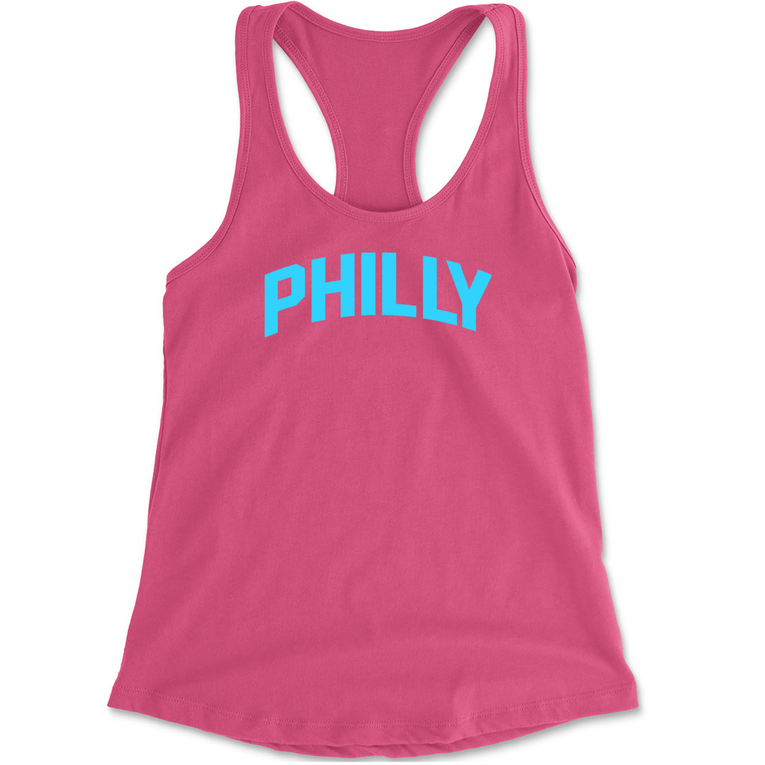Philly Philadelphia Pride graphic on Women's Lightweight Racerback Tank in Hot Pink