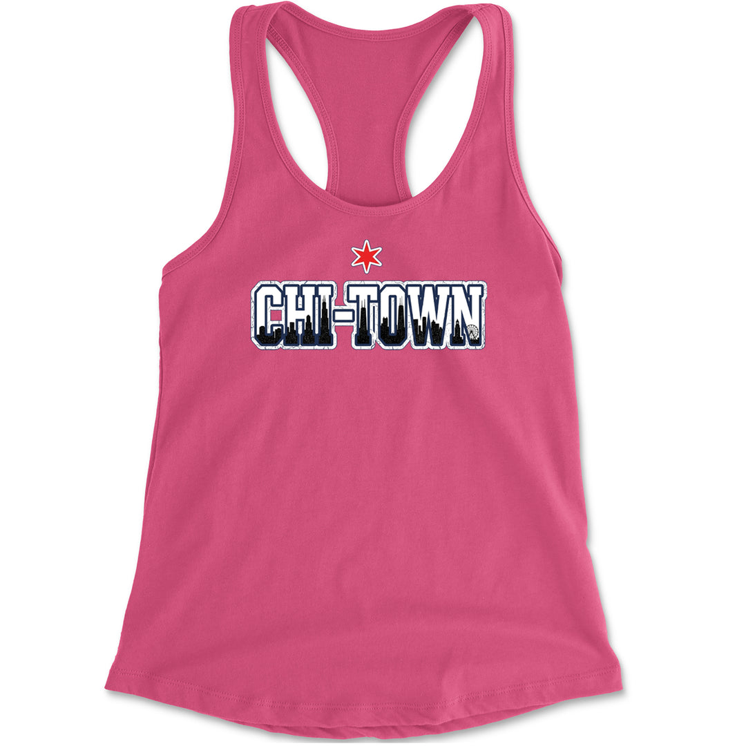 Chicago Chi-Town City Pride Racerback Tank Top for Women Hot Pink