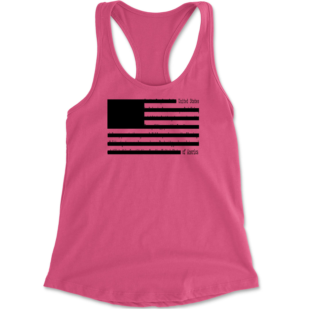 Redacted American Flag Racerback Tank Top for Women Hot Pink