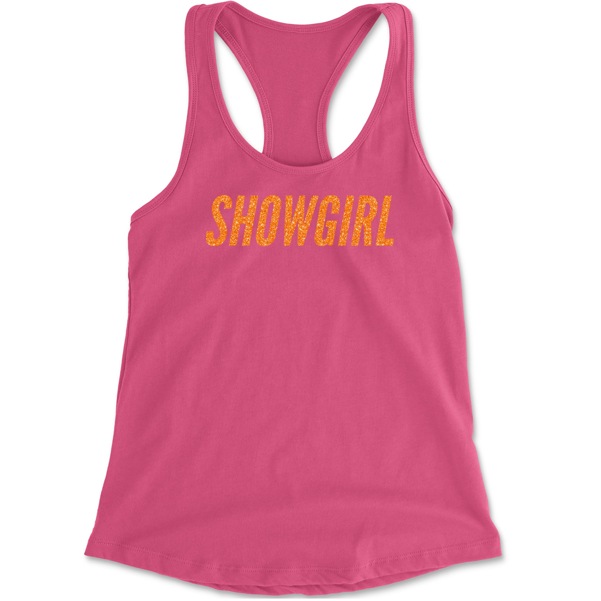 Showgirl Orange Glitter Racerback Tank Top for Women Hot Pink