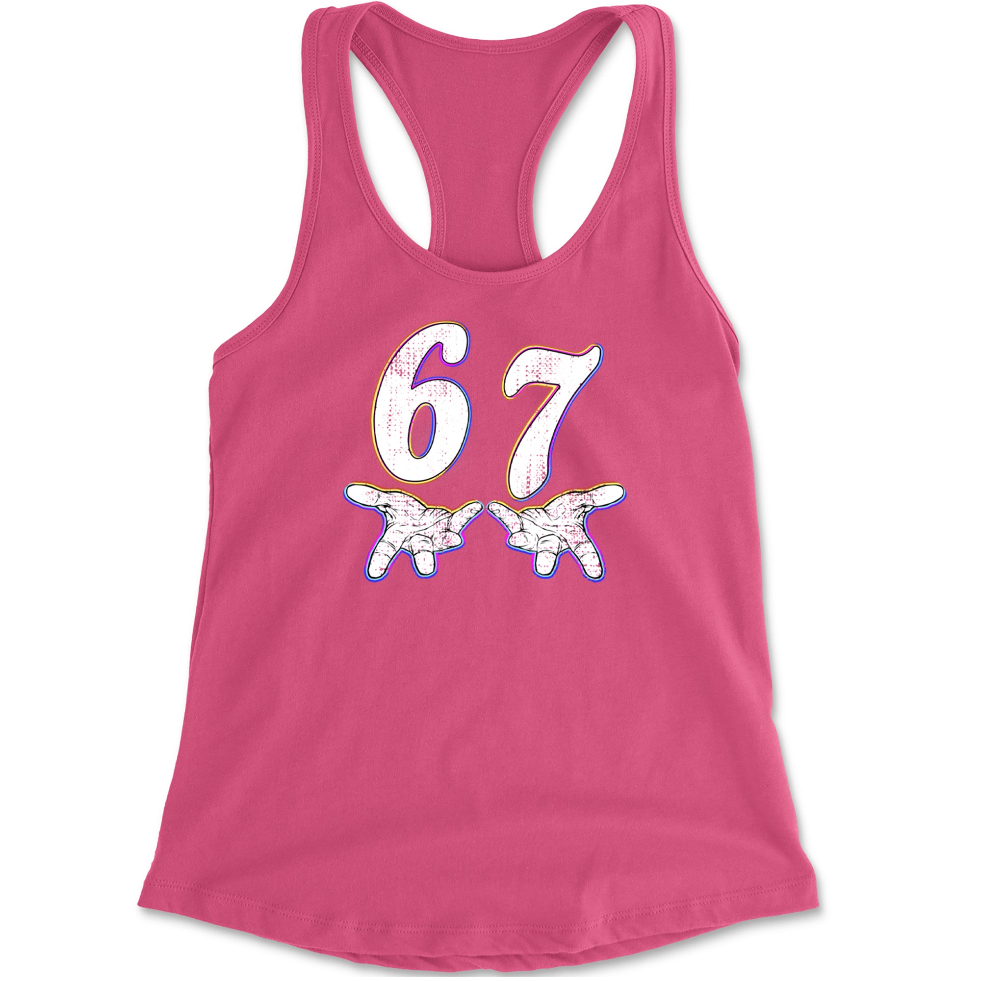67 Hands Meme Viral Drill Racerback Tank Top for Women Hot Pink