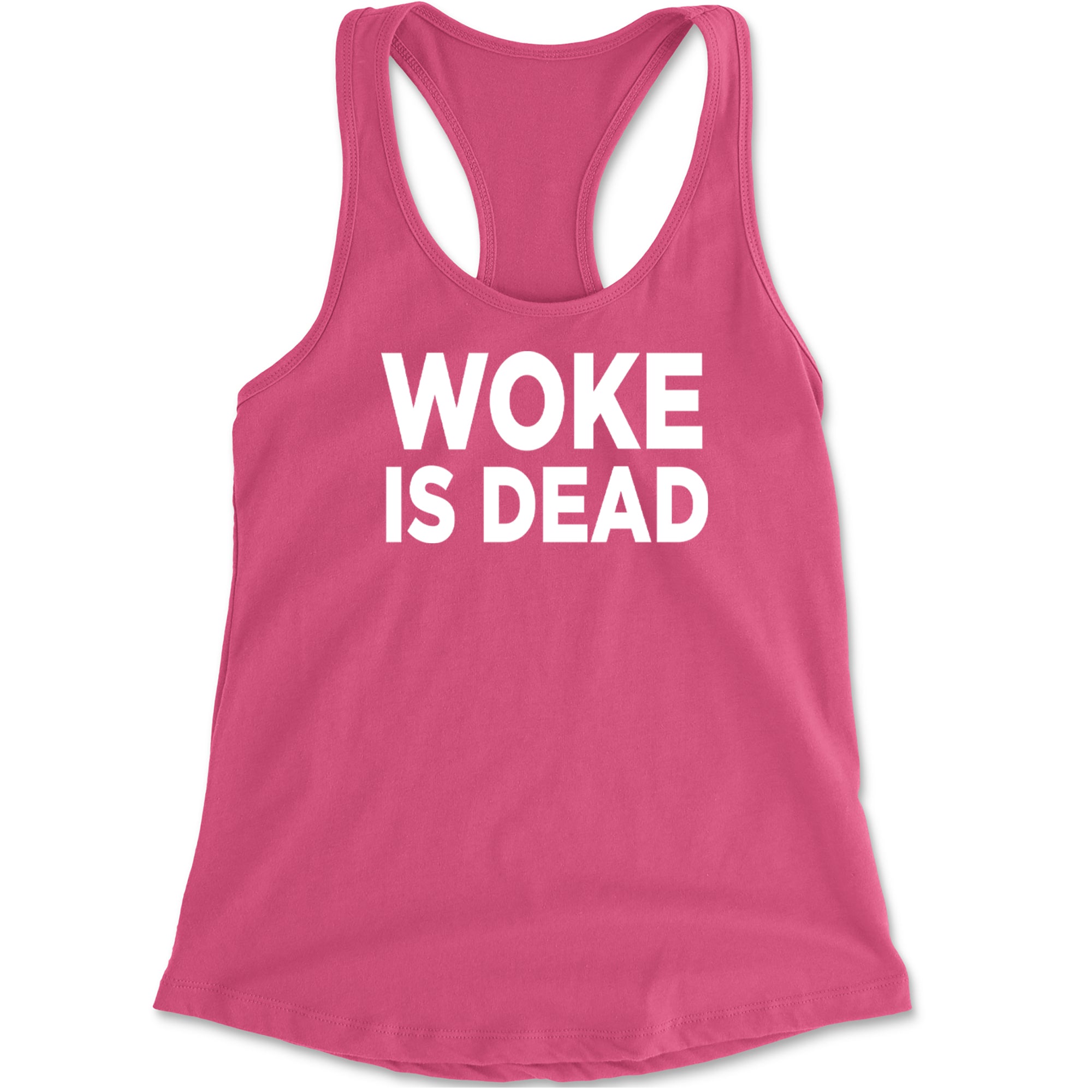 Woke Is Dead Satire Racerback Tank Top for Women Hot Pink