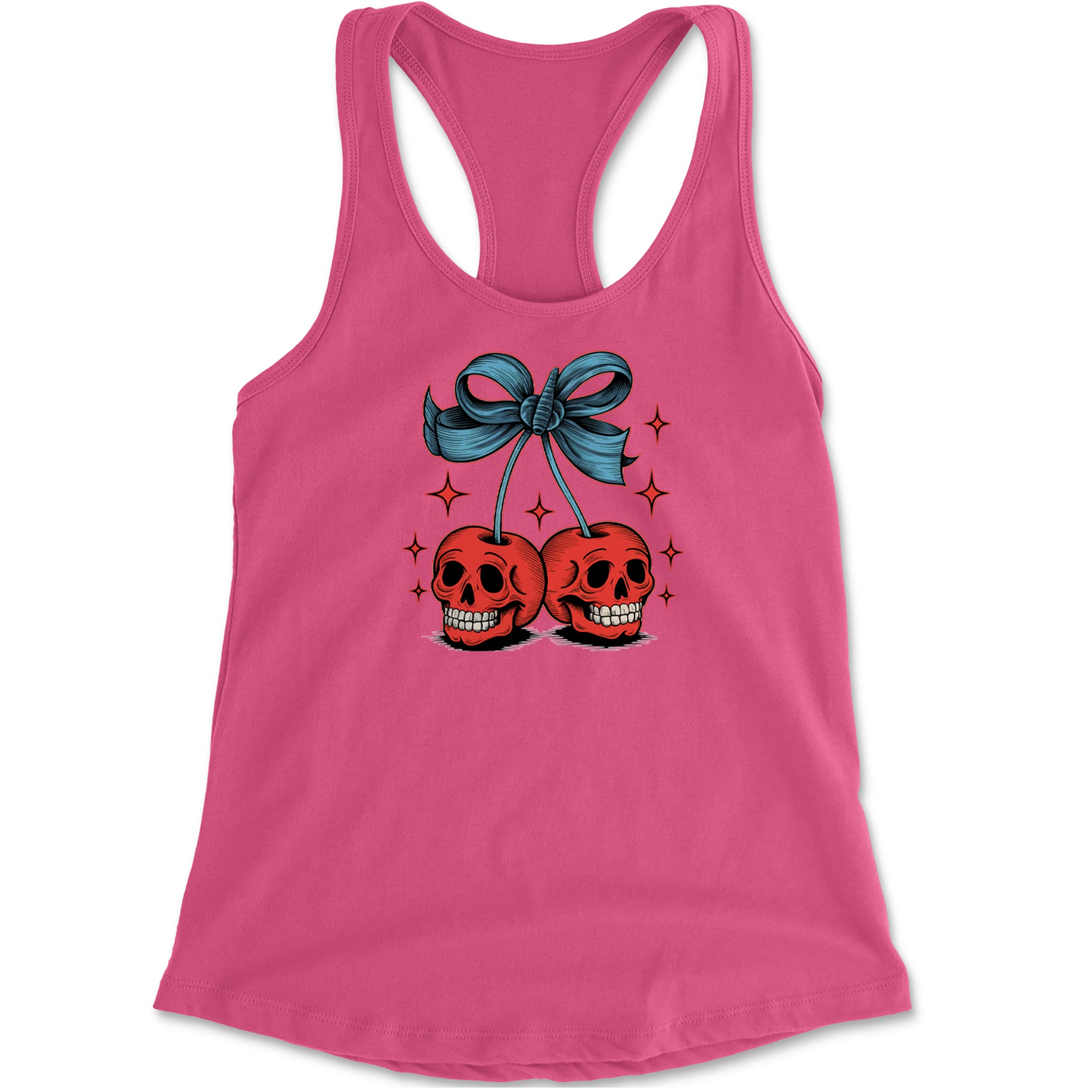 Cherry Skulls Retro Tattoo Racerback Tank Top for Women Hot Pink