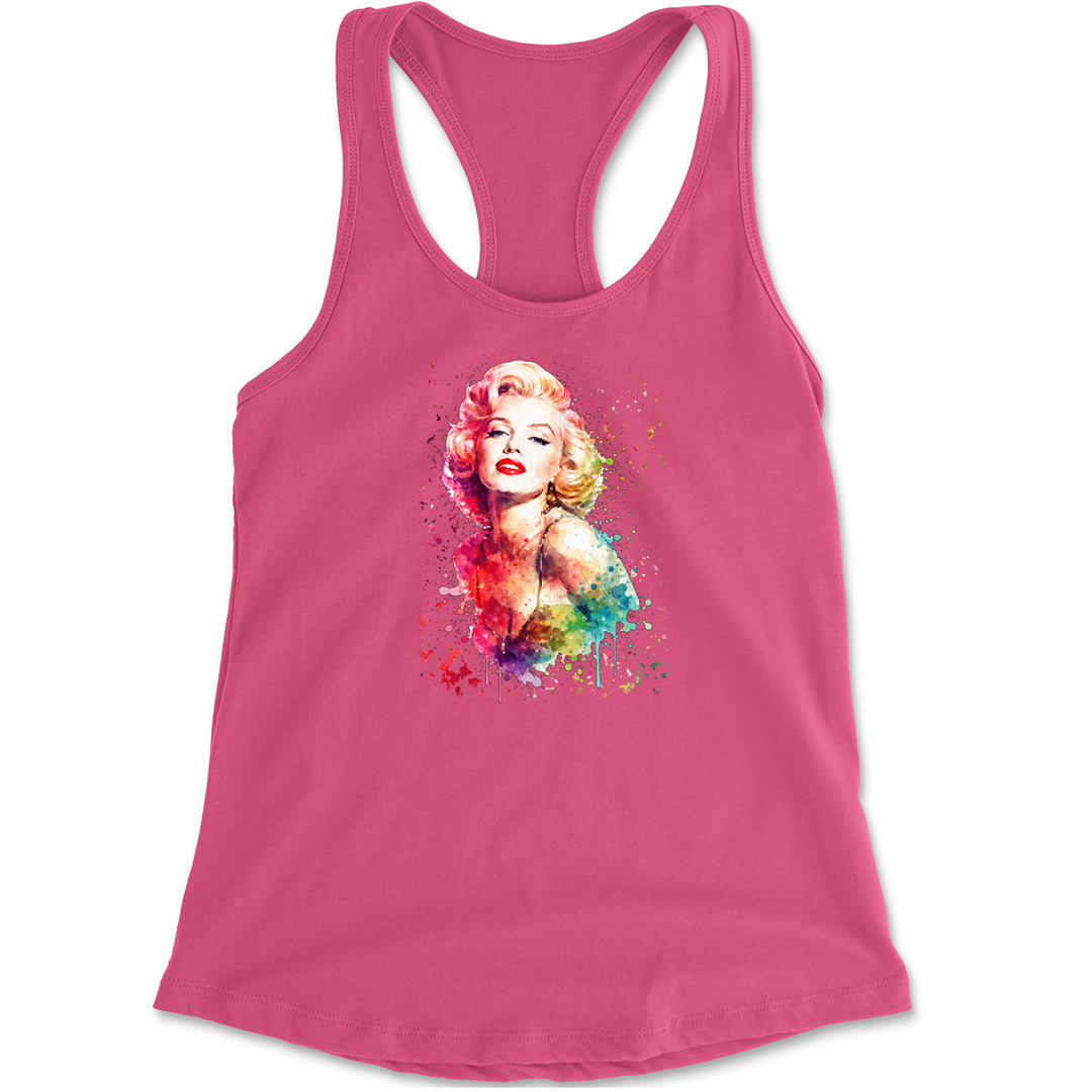 Mrs. Monroe Watercolors Bombshell Racerback Tank Top for Women Hot Pink