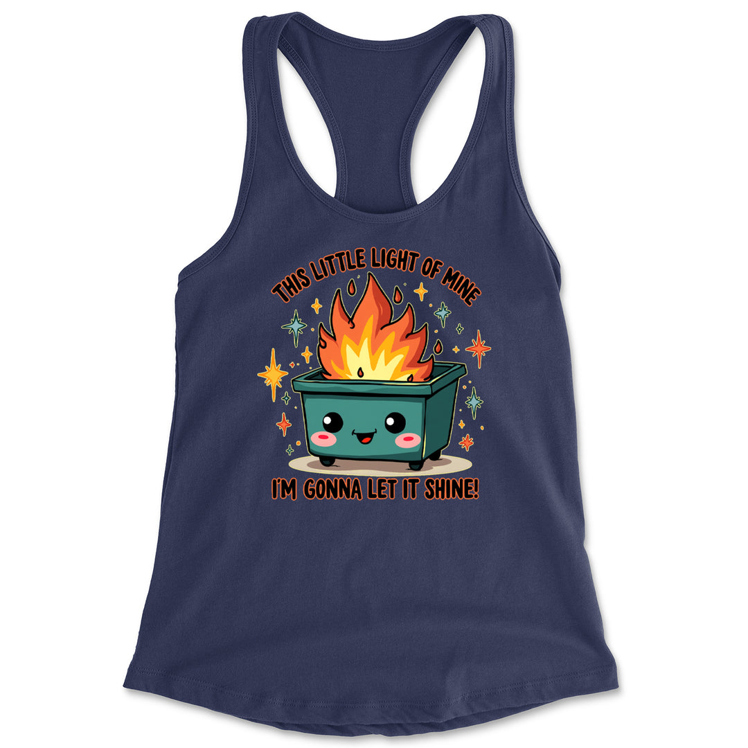 This Little Light of Mine Dumpster Fire Smile Face Racerback Tank Top for Women Navy Blue