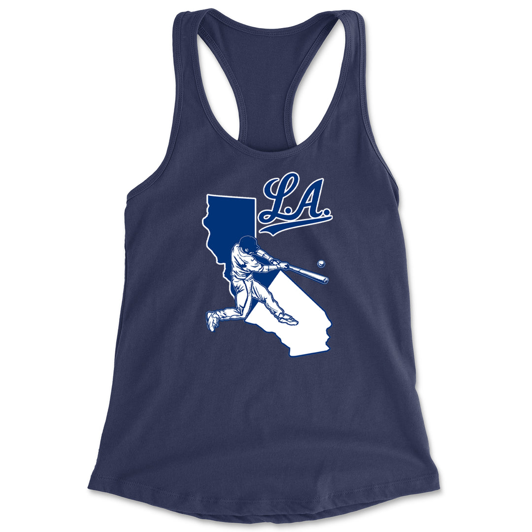 Los Angeles Baseball Batter Up Racerback Tank Top for Women Navy Blue