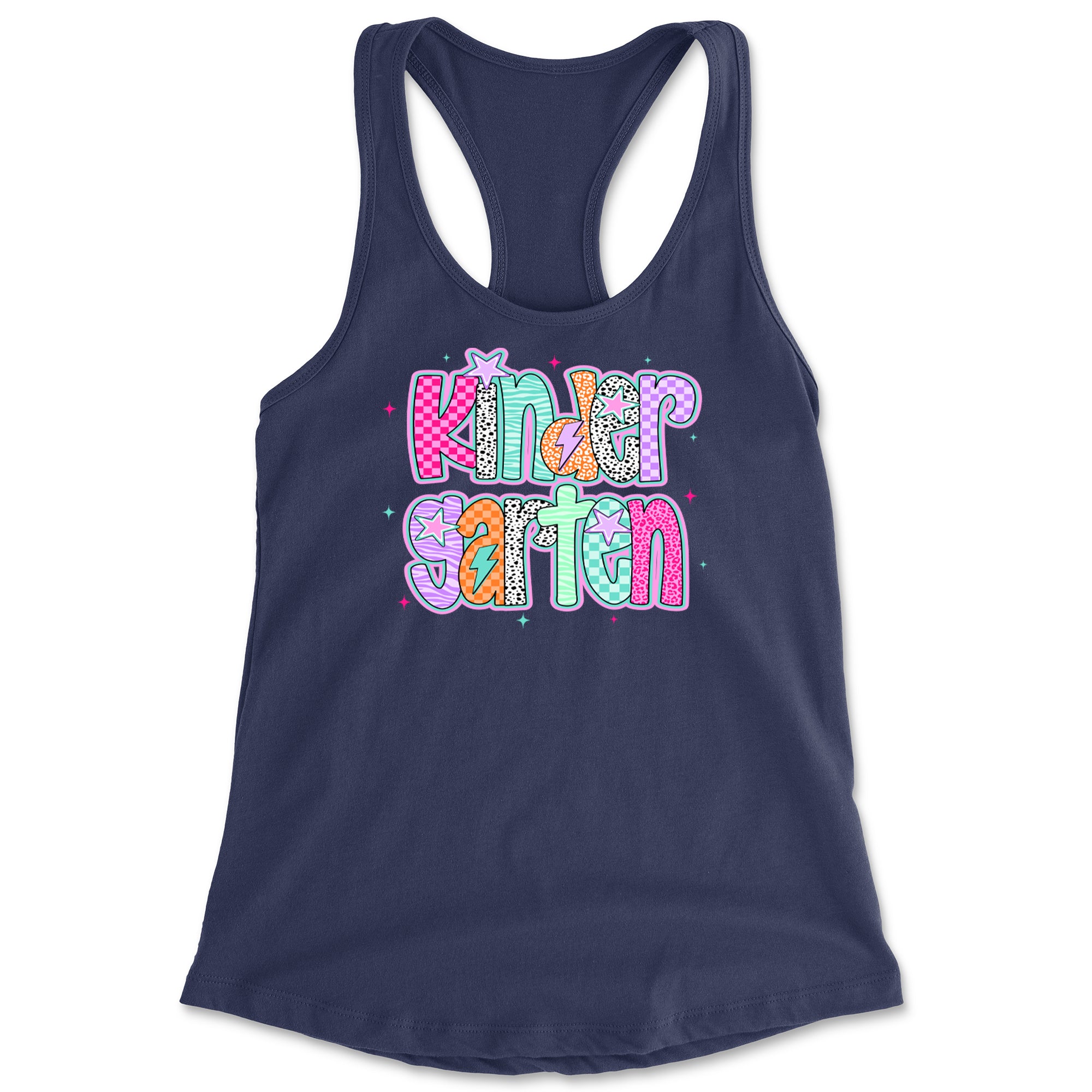 Kindergarten Cutie Colorful Back to School Racerback Tank Top for Women Navy Blue