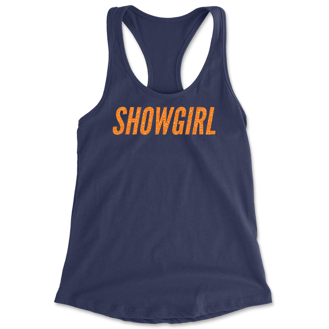 Showgirl Orange Glitter Racerback Tank Top for Women Navy Blue