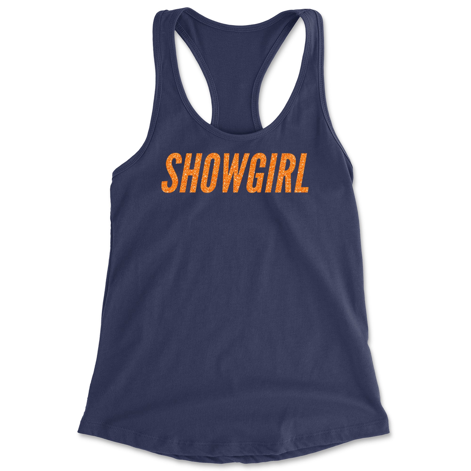 Showgirl Orange Glitter Racerback Tank Top for Women Navy Blue