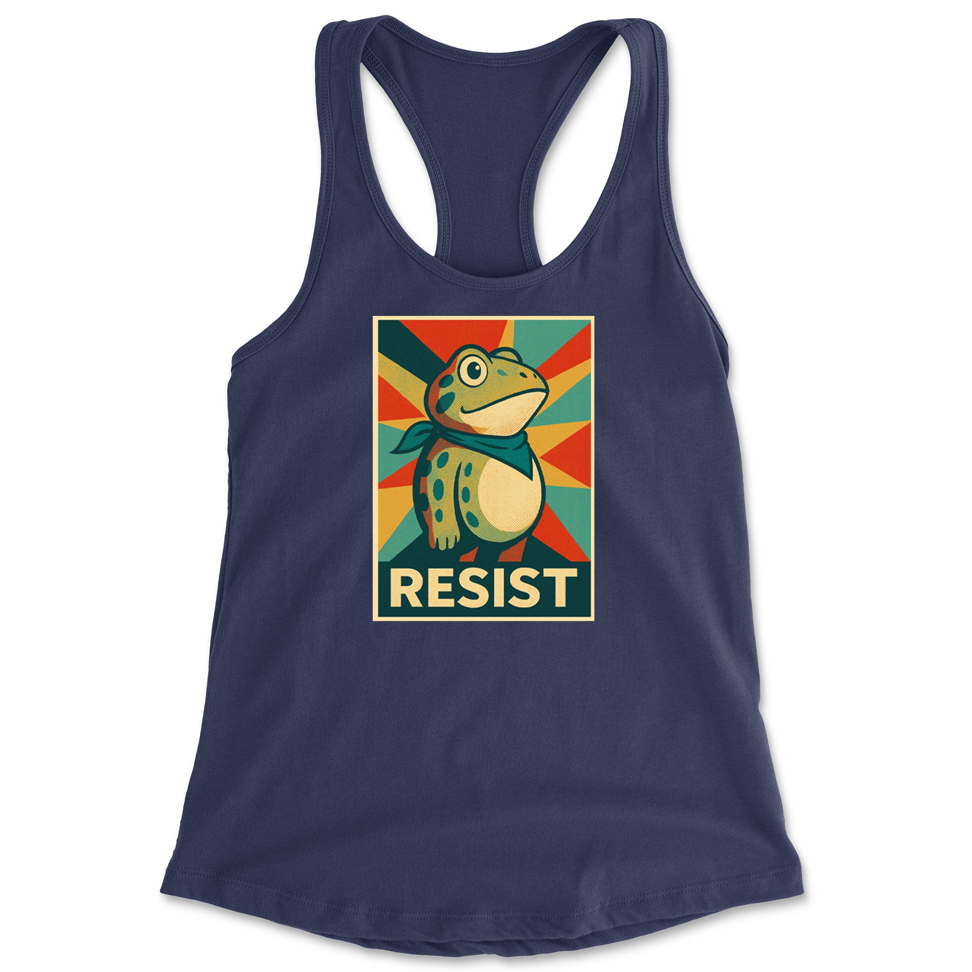 Resist Portland Protest Frog Racerback Tank Top for Women Navy Blue