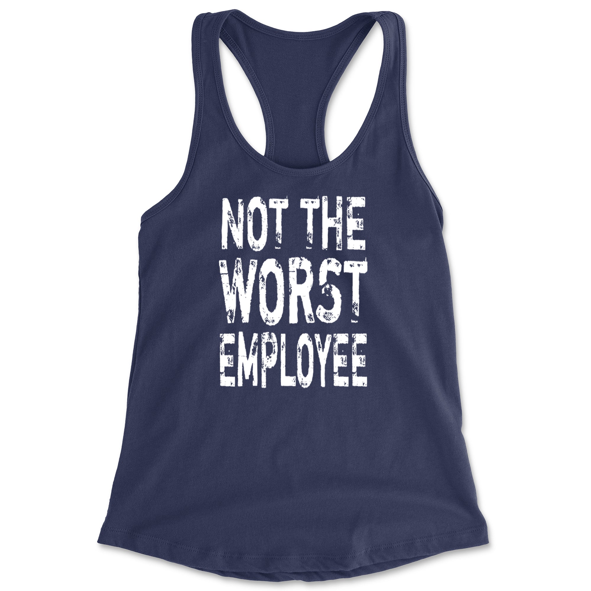 Not The Worst Employee Funny Racerback Tank Top for Women Navy Blue