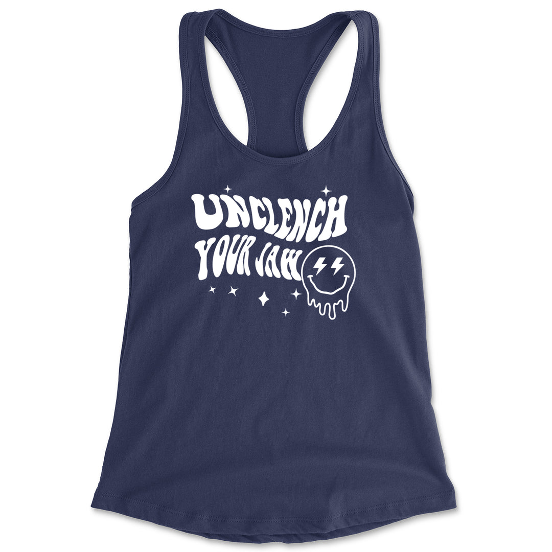 Unclench Your Jaw Festival Rave EDM Racerback Tank Top for Women Navy Blue