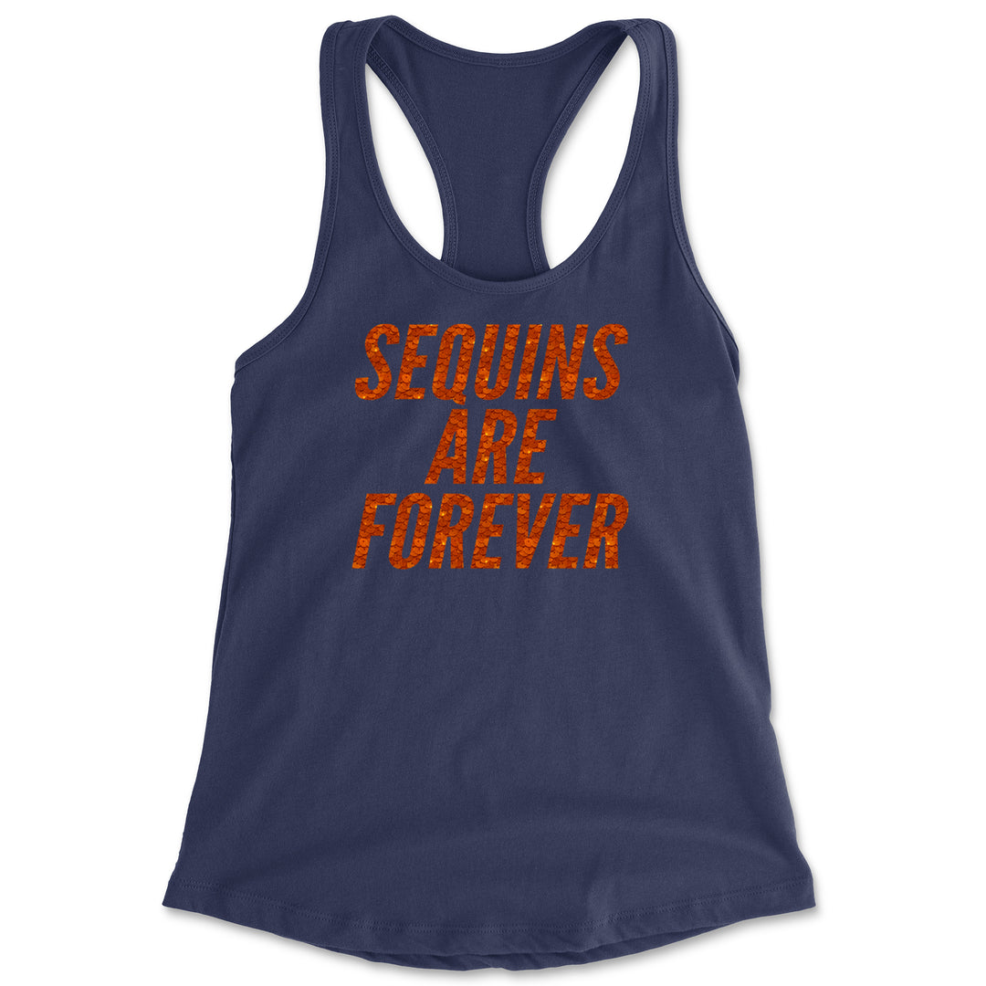 Sequins Are Forever Retro Glam Racerback Tank Top for Women Navy Blue
